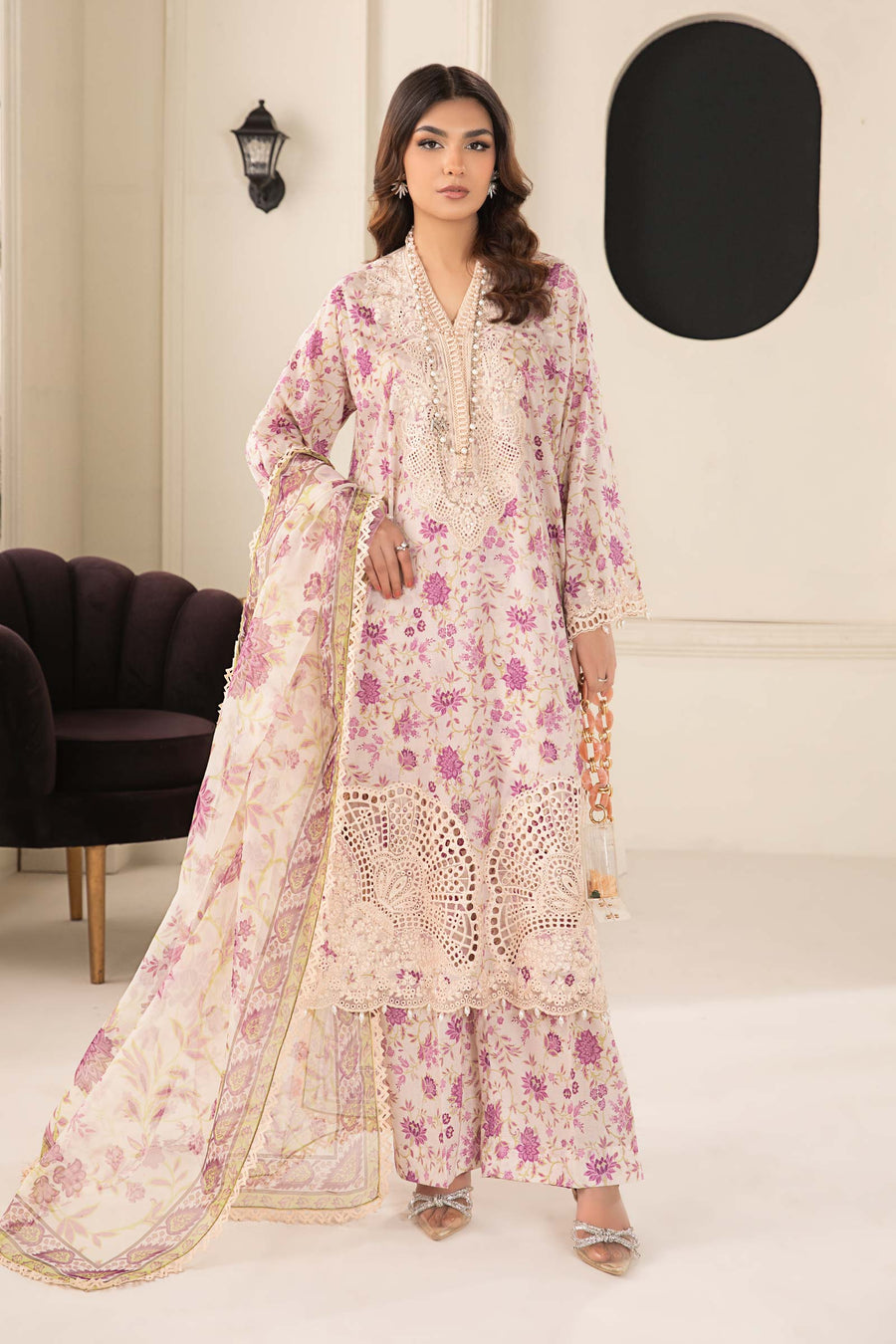Maria Baby Pink-3 Piece Embroidered Lawn Suit | Luxury Lawn
