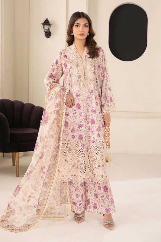 Maria Baby Pink-3 Piece Embroidered Lawn Suit | Luxury Lawn