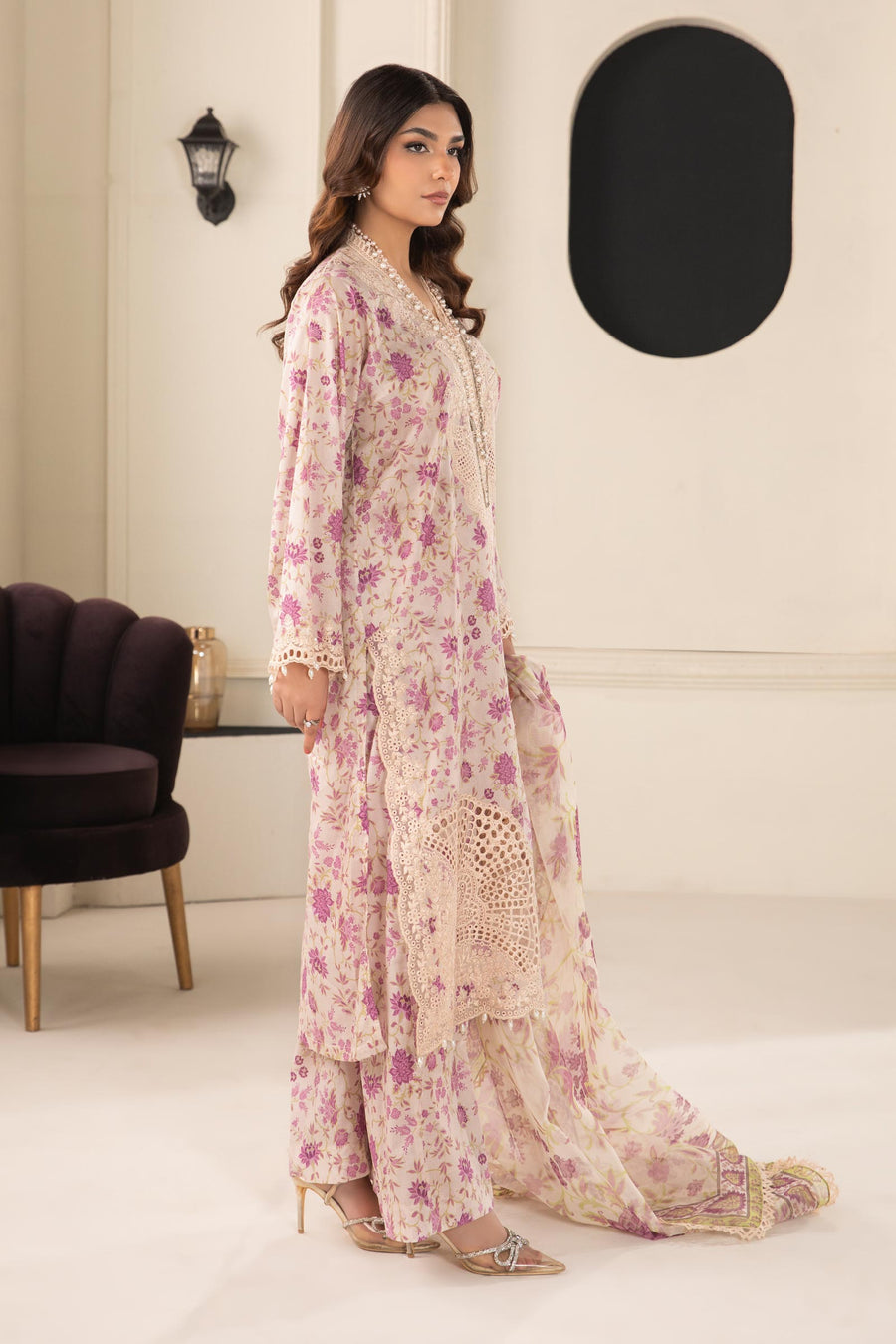Maria Baby Pink-3 Piece Embroidered Lawn Suit | Luxury Lawn