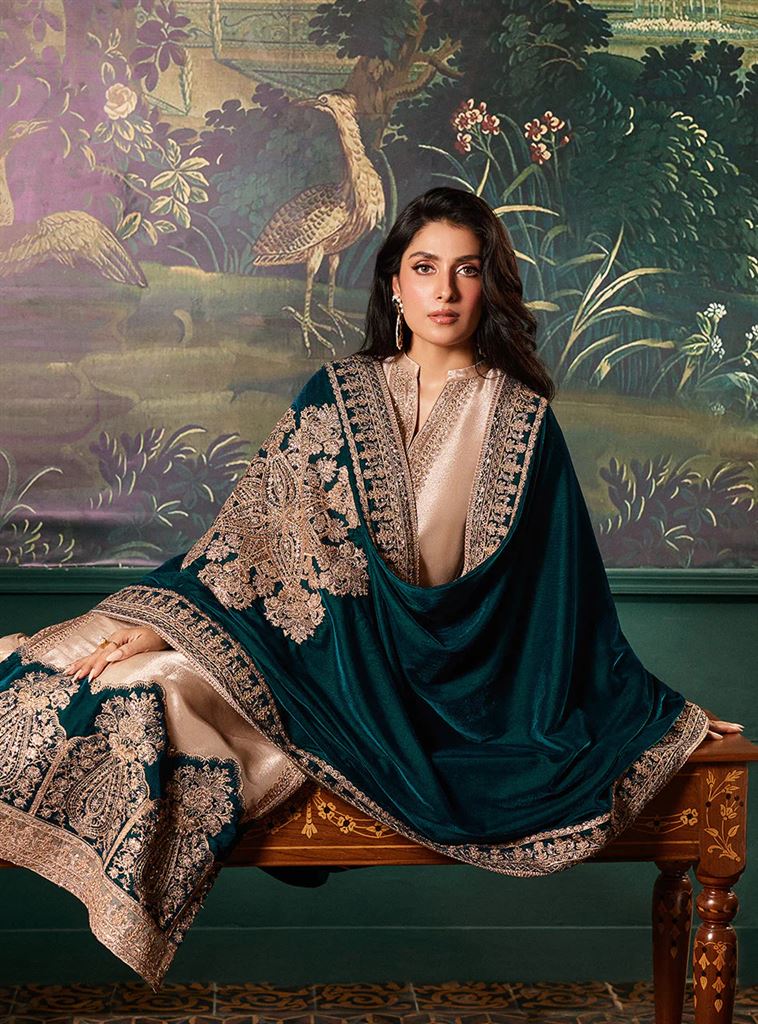 Zainab Chottani Embroidered Brocade Unstitched 3 Piece Suit - ZC23V 06 AMBER-Cream-Velvet