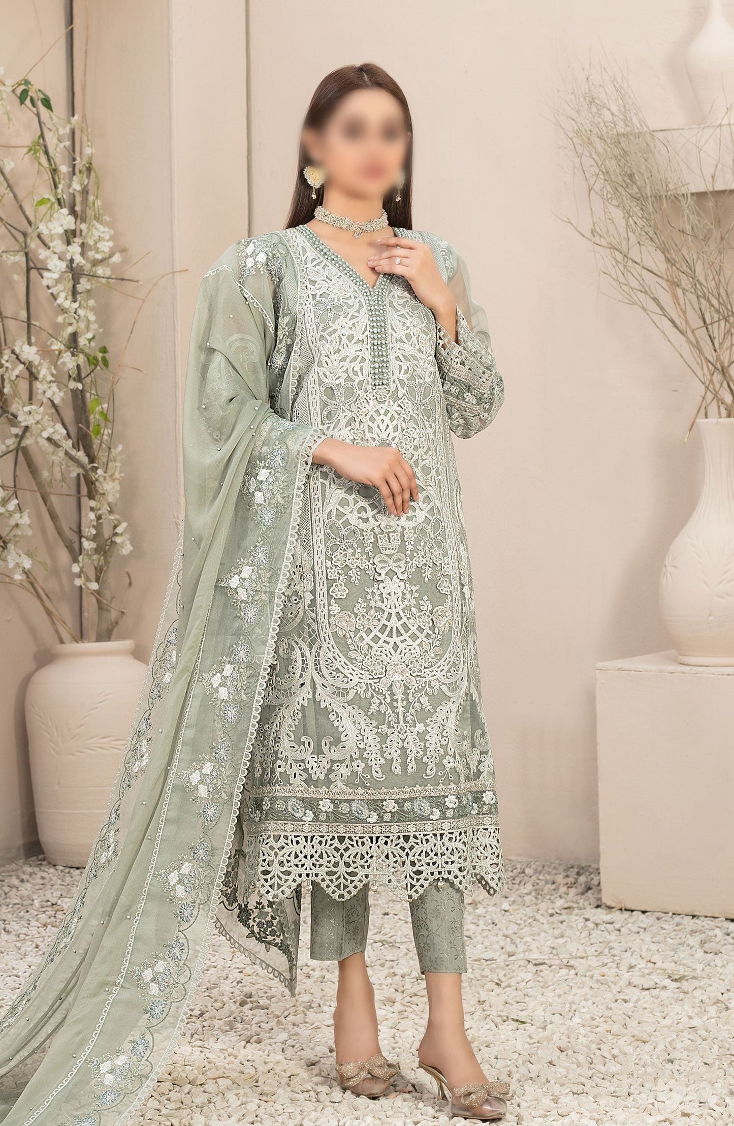 Dilaab - Fancy Organza Collection By Tawakkal Fabrics D 1482-Green-Organza