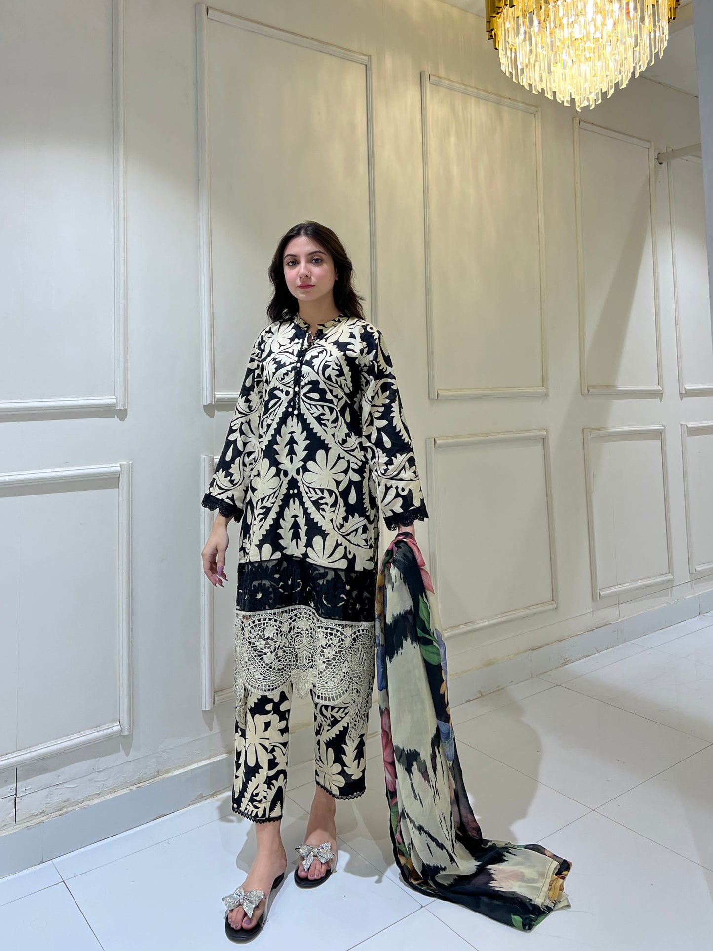 Maria.B MPRINTS 3 Piece Stitched Luxury Lawn Suit - BLACK