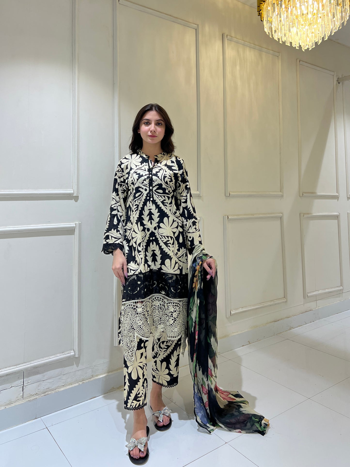 Maria.B MPRINTS 3 Piece Stitched Luxury Lawn Suit - BLACK