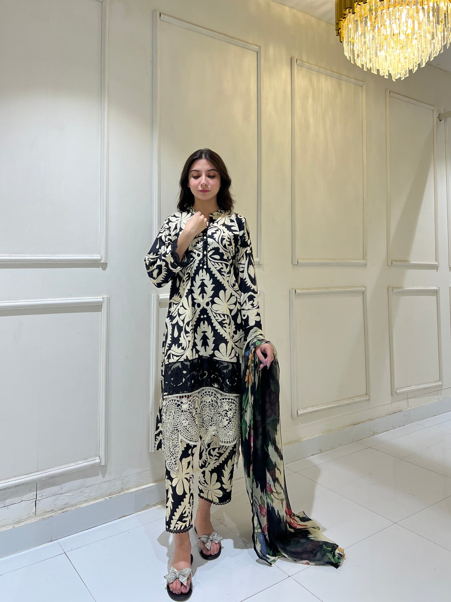 Maria.B MPRINTS 3 Piece Stitched Luxury Lawn Suit - BLACK