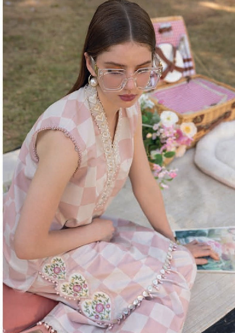 Maria B D-6A | Pink & White - Lawn Collection