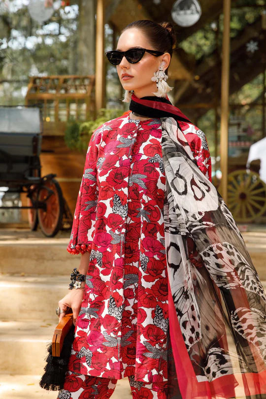 Embroidered Lawn 3 Piece Unstitched Suit MBL-MPT-1710-A-23 -Red