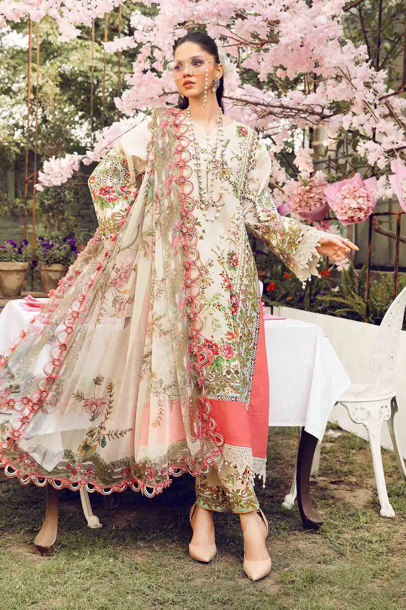 Maria B MPT-2605-A | Beige - 3 Piece Unstitched Embroidered Lawn Suit