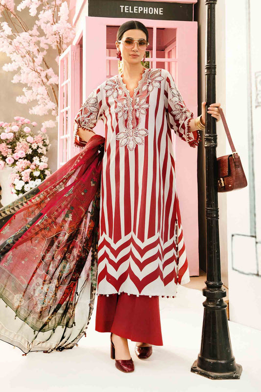 Maria B MPT-2609-A | Red - 3 Piece Unstitched Embroidered Lawn Suit