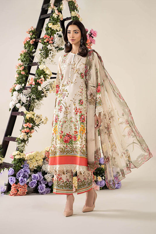 Maria B MPT-2605-A | Beige - 3 Piece Unstitched Embroidered Lawn Suit