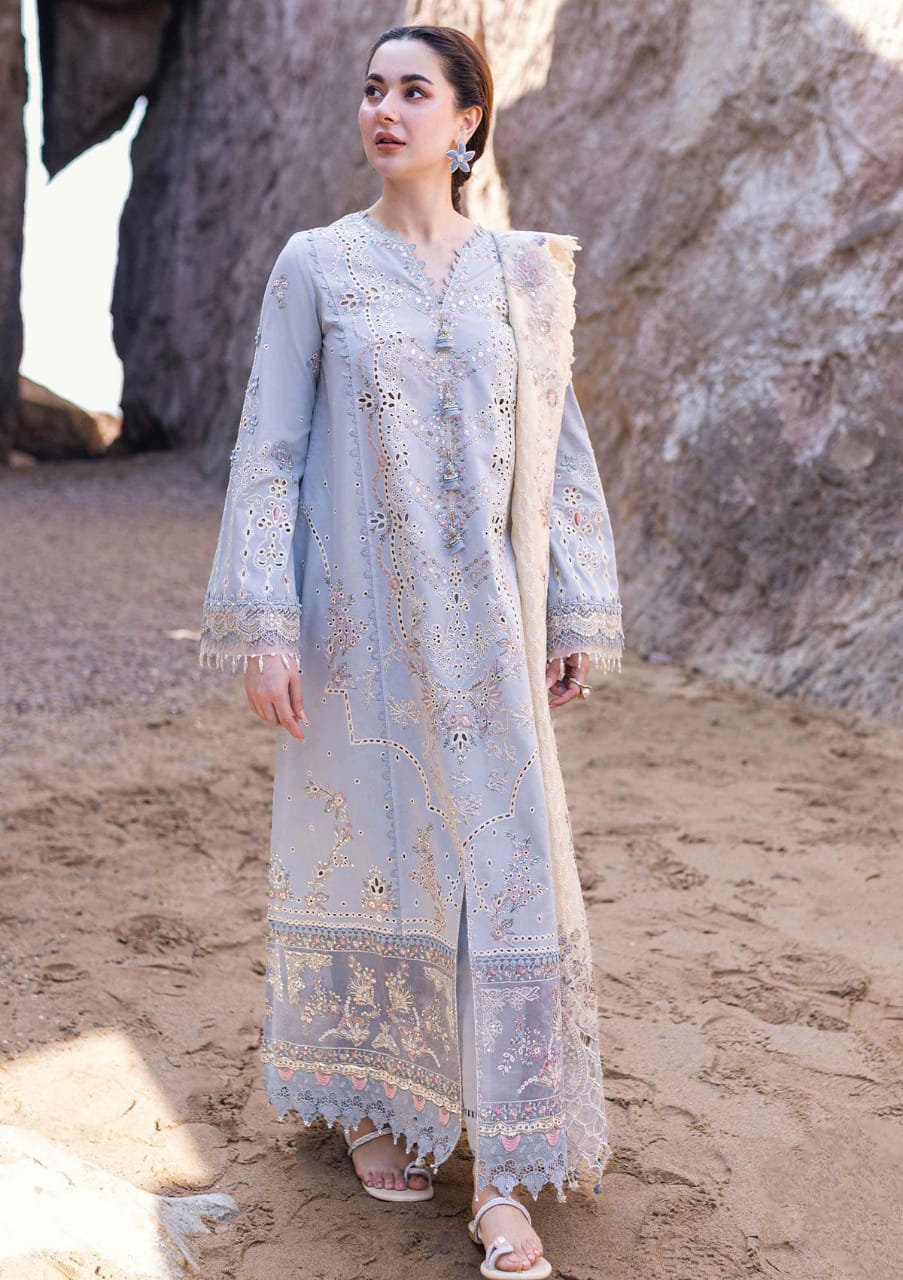 Rung Rasia | Soft Pastel Blue - Cambric with Net Dupatta Collection
