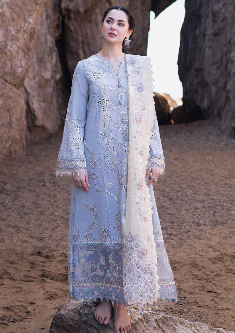 Rung Rasia | Soft Pastel Blue - Cambric with Net Dupatta Collection