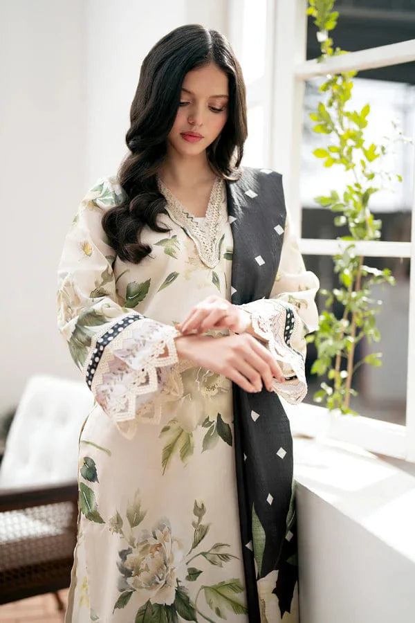 Barooque Lawn 3PC Printed Shirt With Printed Dupatta-785 - Cream