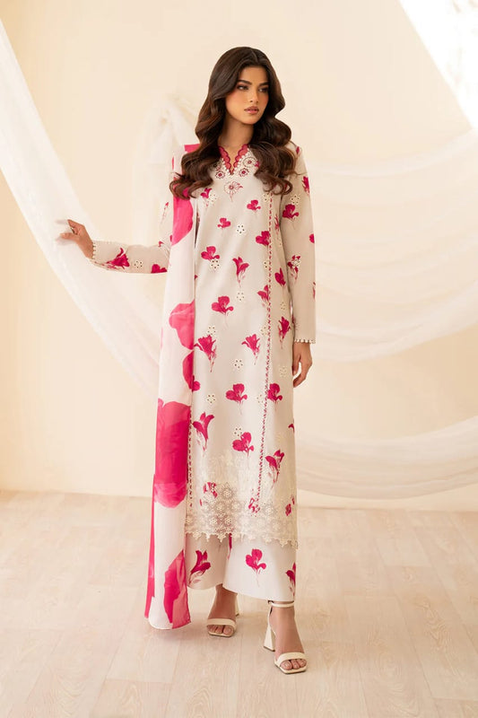 Iznik UE-443 | White & Pink - Lawn with Chiffon Dupatta Collection