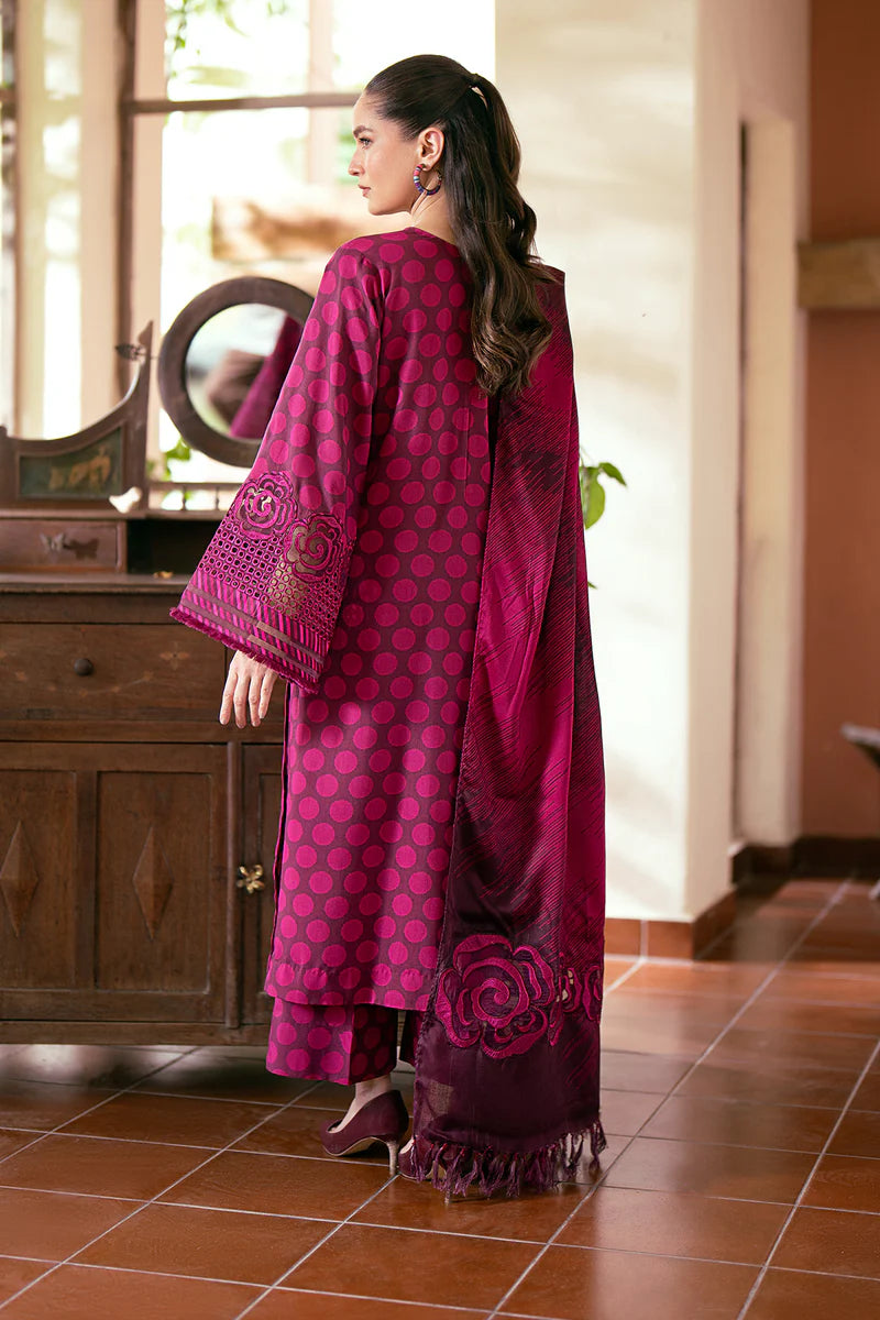 Barooque Lawn Suit - with chiffon dupatta - UF-762 - Redish Colour