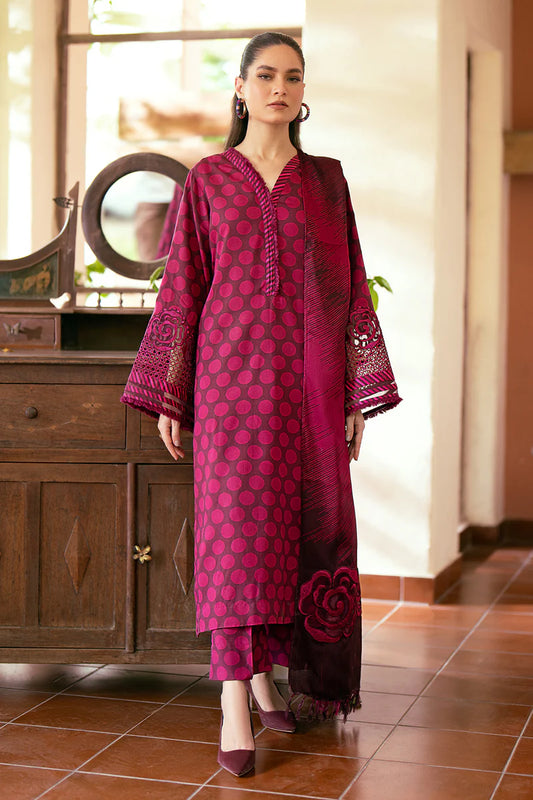 Barooque Lawn Suit - with chiffon dupatta - UF-762 - Redish Colour