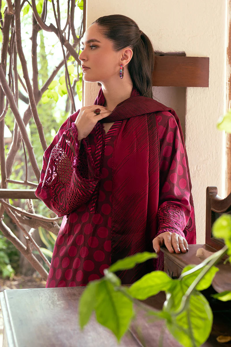 Barooque Lawn Suit - with chiffon dupatta - UF-762 - Redish Colour