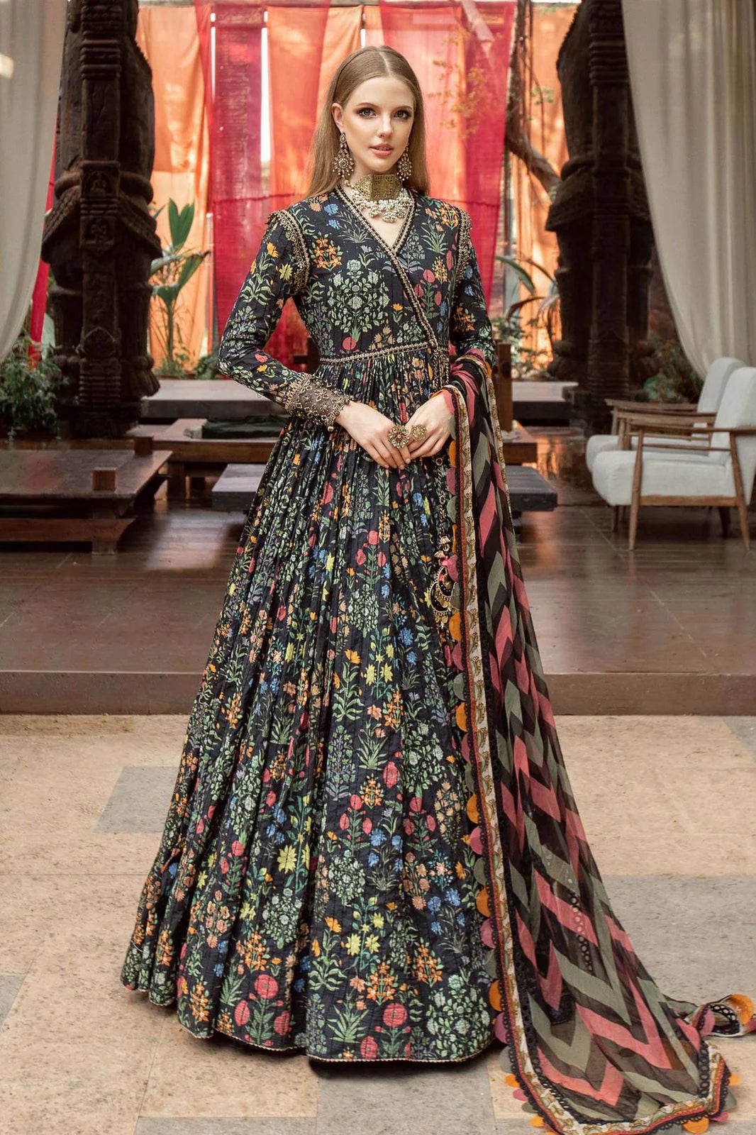 3 Piece Unstitched Embroidered Lawn Suit- Black