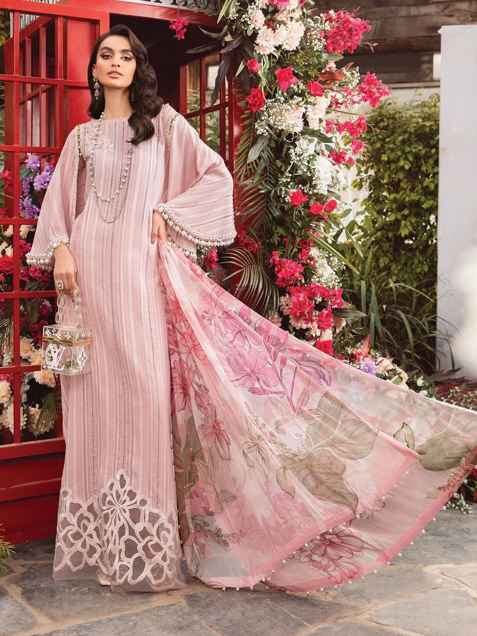 Pink-Maria.B M.Prints Unstitched Embroidered Lawn 3Pc Suit MPT-2109-B