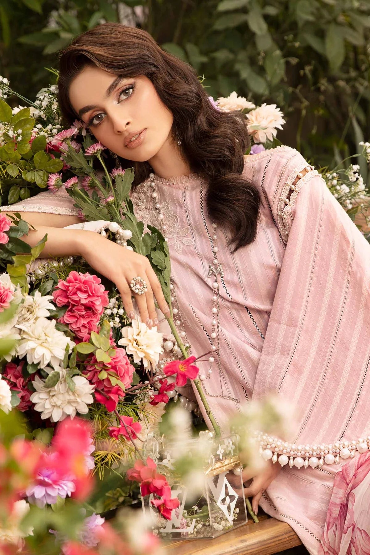 Pink-Maria.B M.Prints Unstitched Embroidered Lawn 3Pc Suit MPT-2109-B