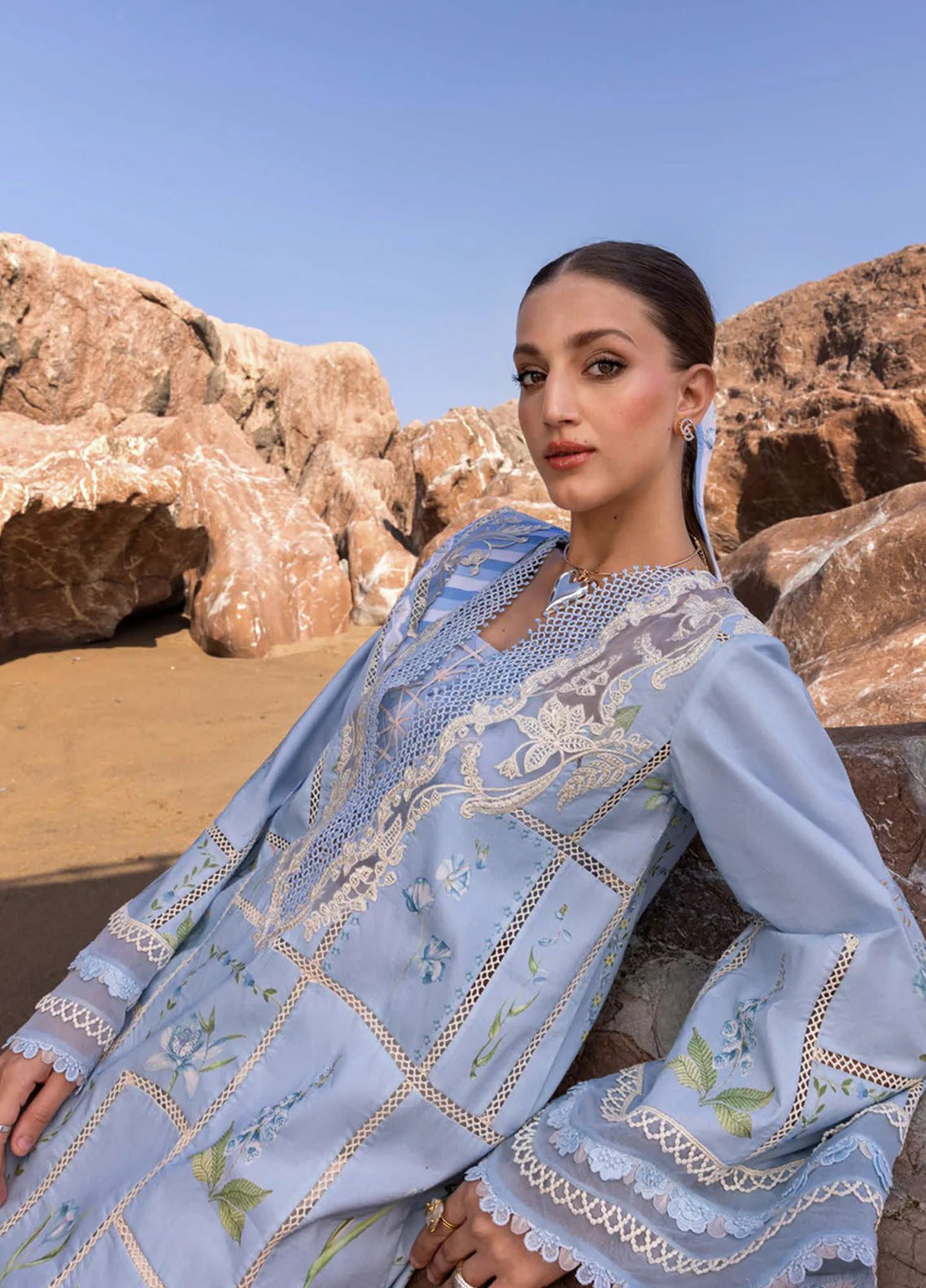 Crimson | Sky Blue - Lawn Collection