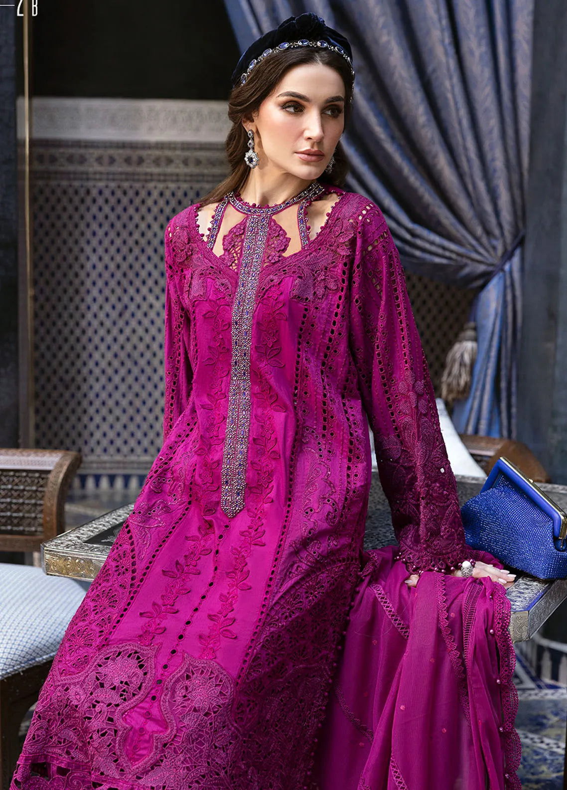 Maria B |  Deep Magenta - Cambric with Organza Dupatta