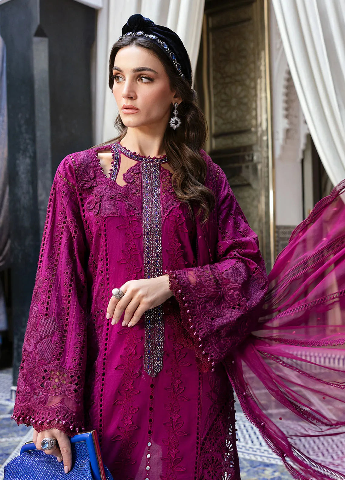 Maria B |  Deep Magenta - Cambric with Organza Dupatta