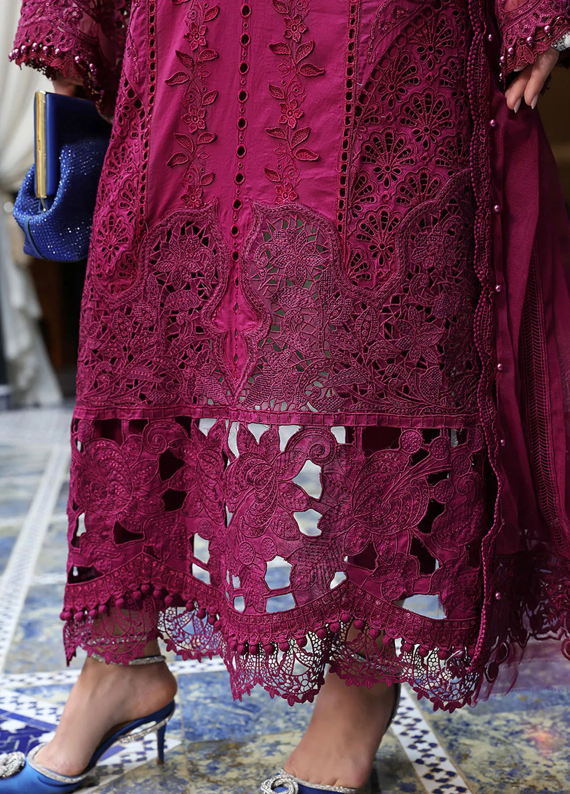 Maria B |  Deep Magenta - Cambric with Organza Dupatta