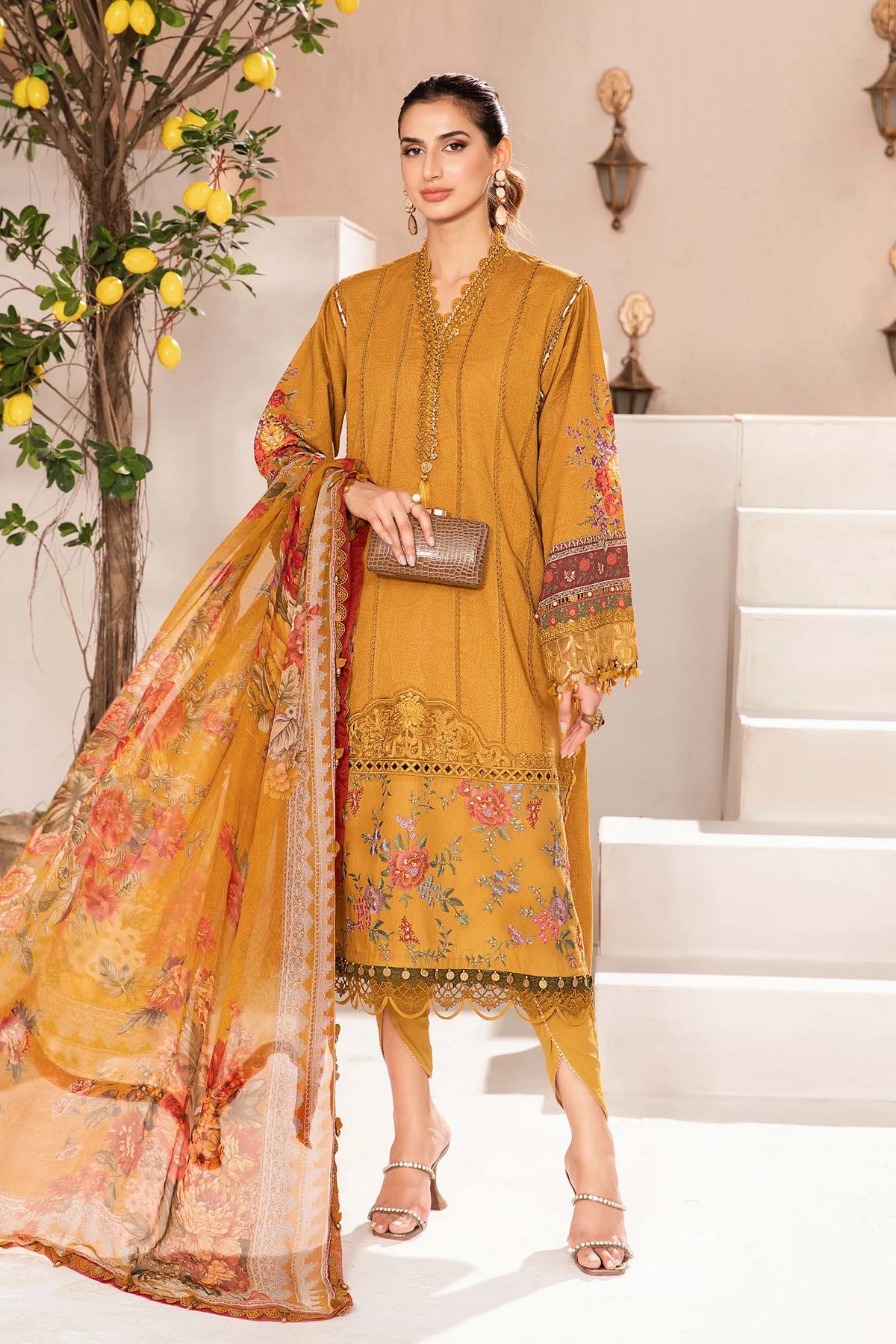 M-Print By Maria B Lawn Embroidered Suit MPT-2A Mustard