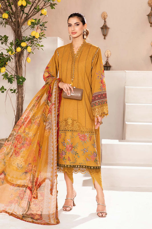 M-Print By Maria B Lawn Embroidered Suit MPT-2A Mustard