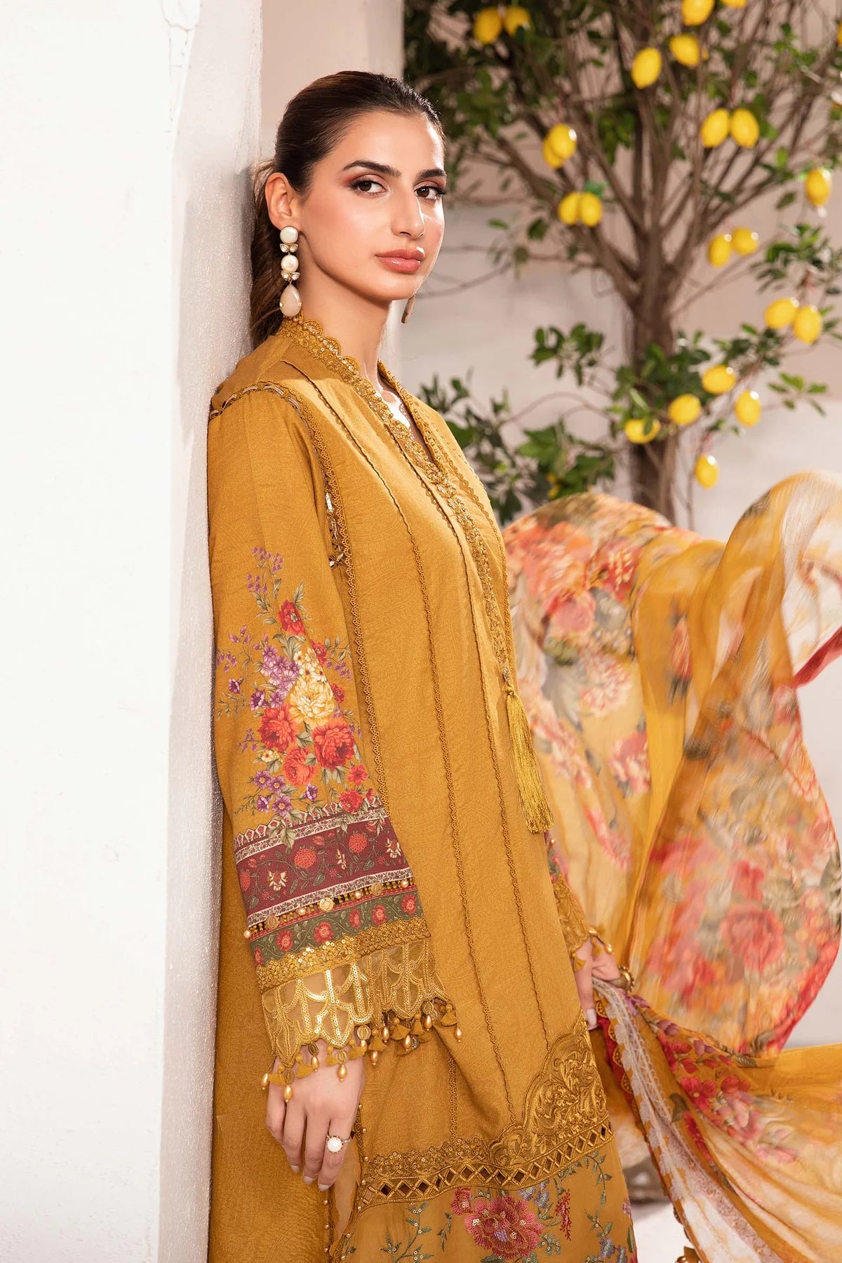 M-Print By Maria B Lawn Embroidered Suit MPT-2A Mustard