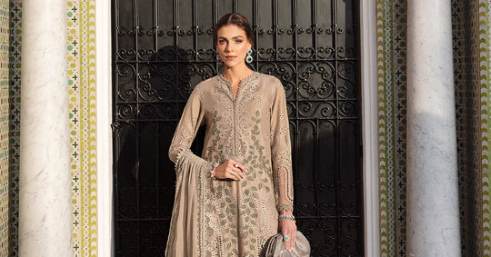 Skin Brown-Unstitched Luxury Lawn Chikankari Suit- Eid Collection