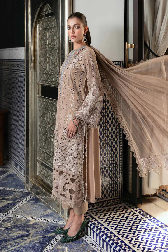 Skin Brown-Unstitched Luxury Lawn Chikankari Suit- Eid Collection