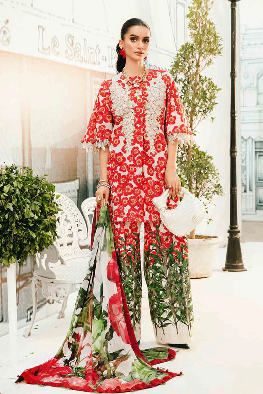 Maria B MPT-2606-B | Red 3 Piece Unstitched Embroidered Lawn Suit
