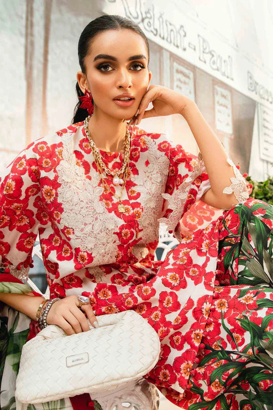 Maria B MPT-2606-B | Red 3 Piece Unstitched Embroidered Lawn Suit