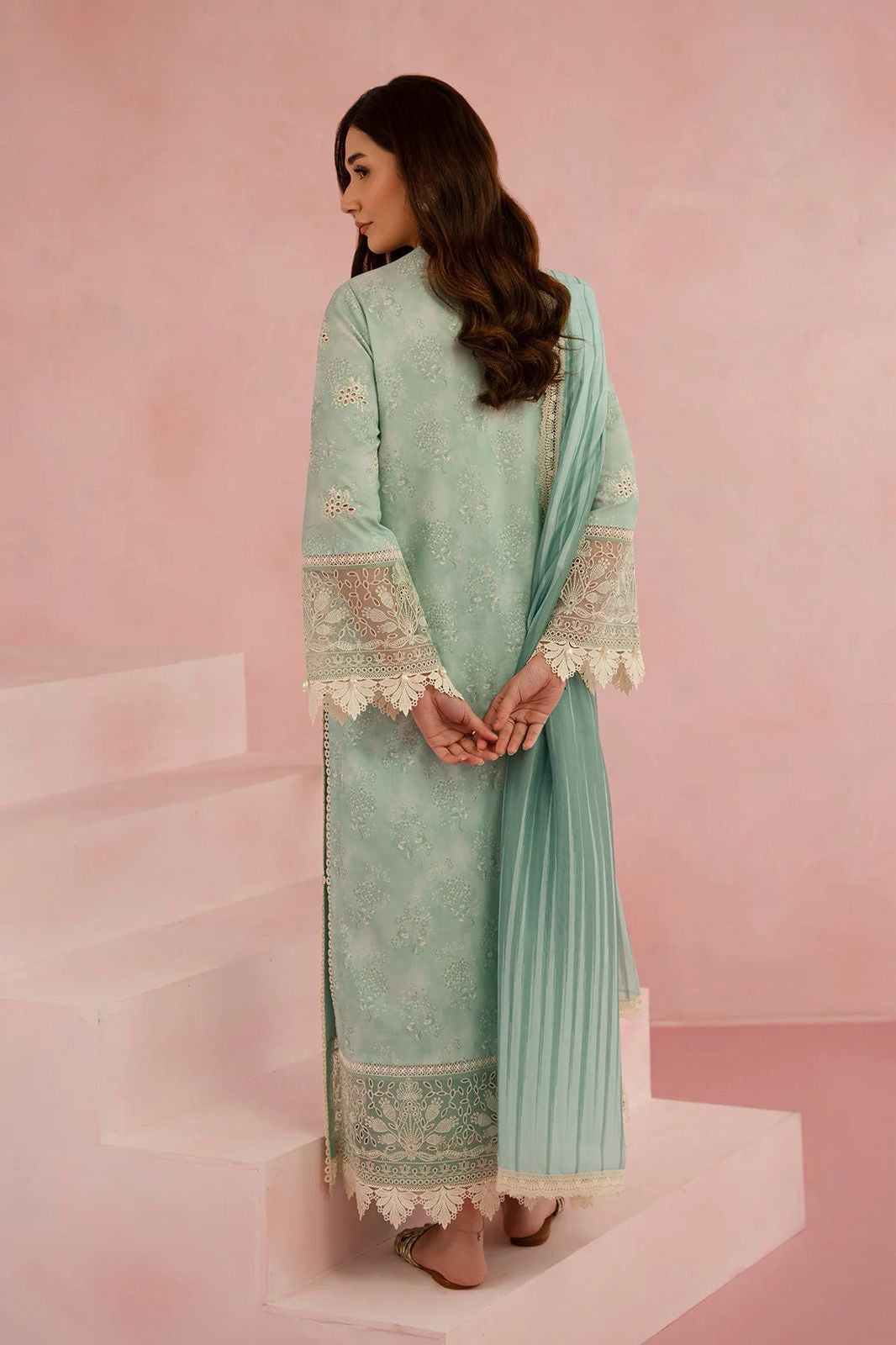 AFROZEH - AQUA - LAWN - LEONORA - Ready To Wear Dupatta - Heavy Embroidered